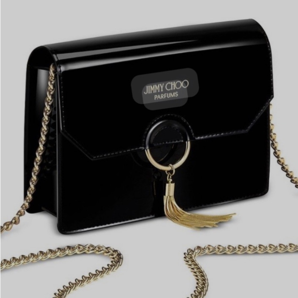 Jimmy Choo Black and Gold Crossbody Bag with Patent Leather